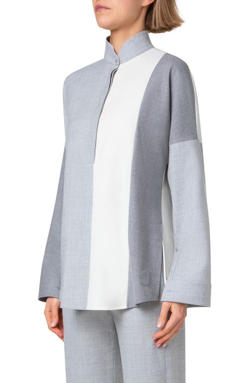 Akris Punto Kimono Style Colorblock Blouse In Titan-silver