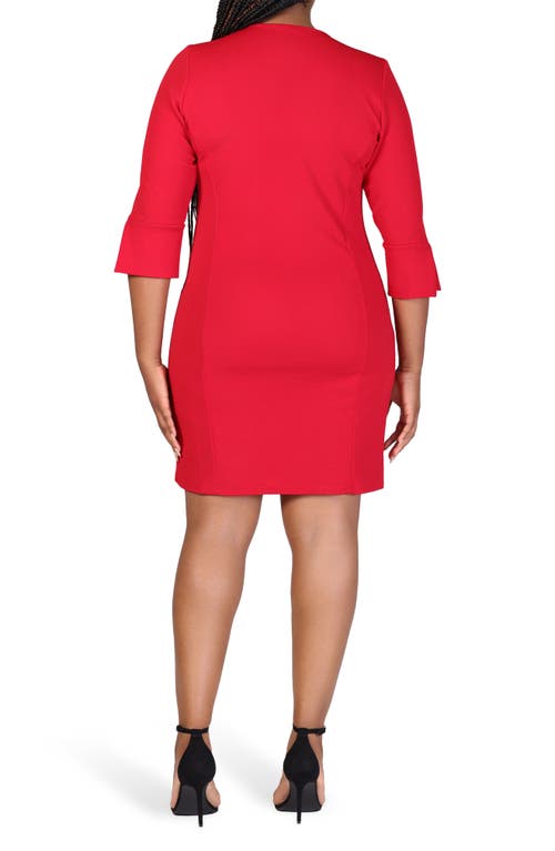 24seven Comfort Apparel Plus Size Three Quarter Sleeve Mini Dress In Ruby