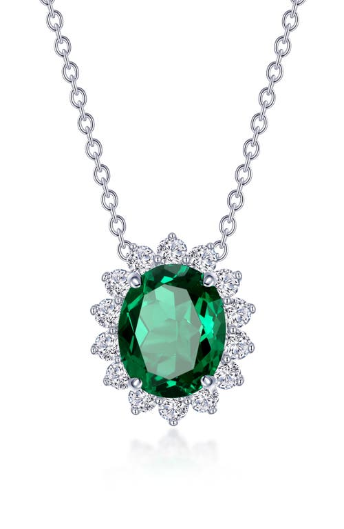 Simulated Diamond Halo Pendant Necklace in Green