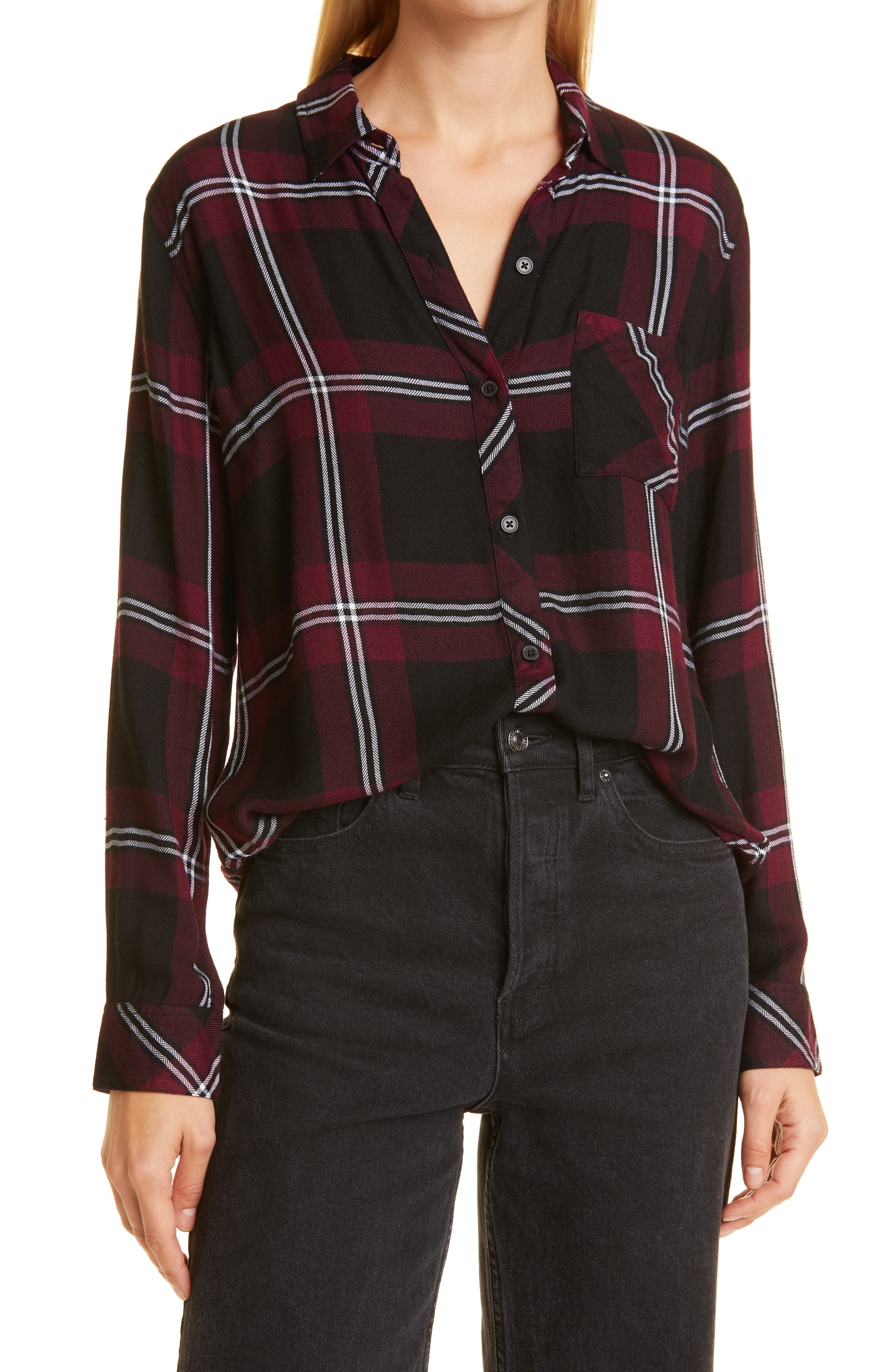 Rails Brady Crinkled Plaid Button-front Shirt In Mulberry Teal Blu