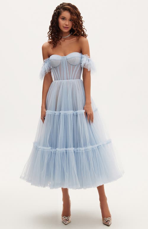 Shop Milla Ruffled Tulle Midi Dress In Light Blue