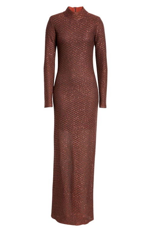 Shop St John St. John Collection Sheer Sequin Fishnet Long Sleeve Column Gown In Sequoia Multi