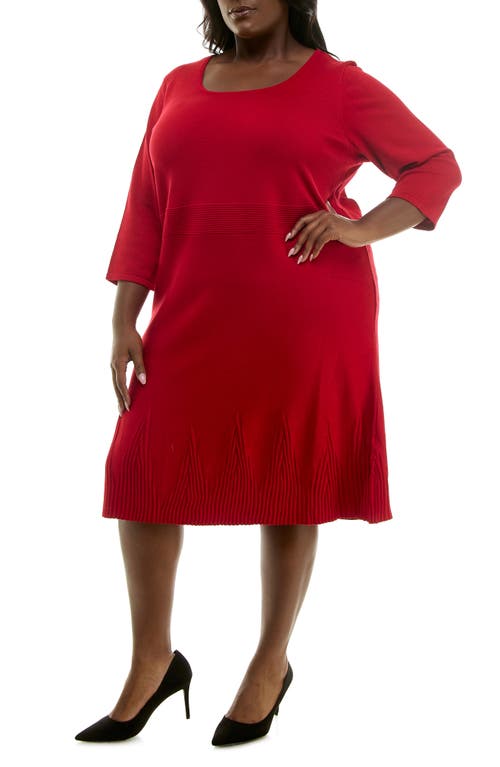Nina Leonard Ribbed Fit & Flare Sweater Dress In Red