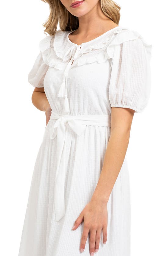 Shop August Sky Short Sleeve Tie Waist Midi Shirtdress In White