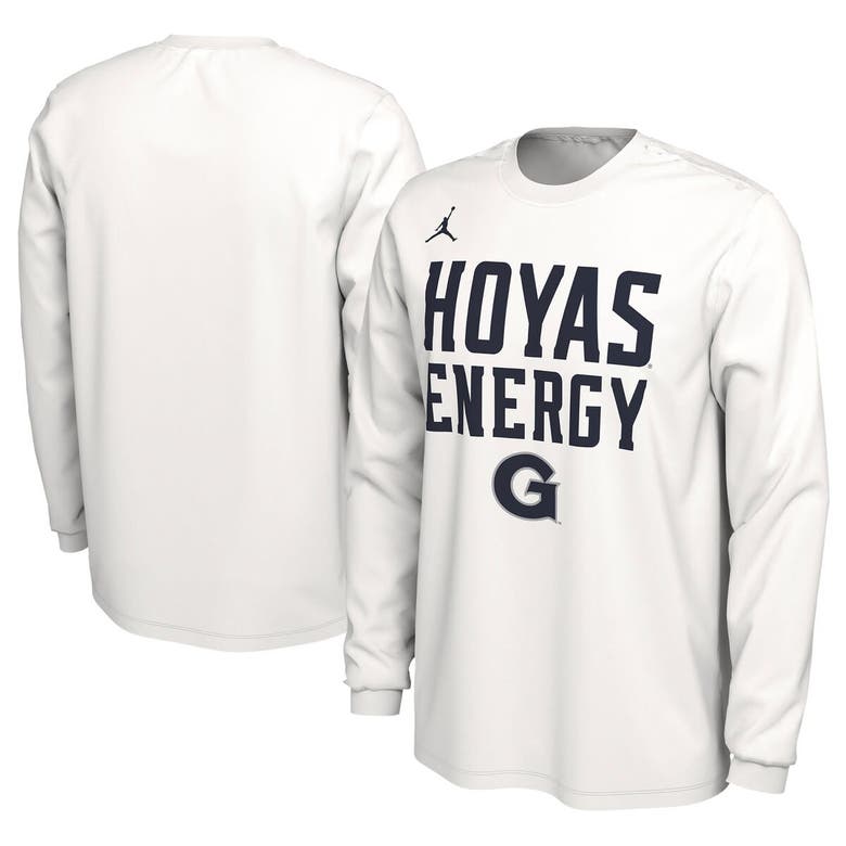 Jordan Brand Unisex   White Georgetown Hoyas 2024 On-court Bench Energy Long Sleeve T-shirt