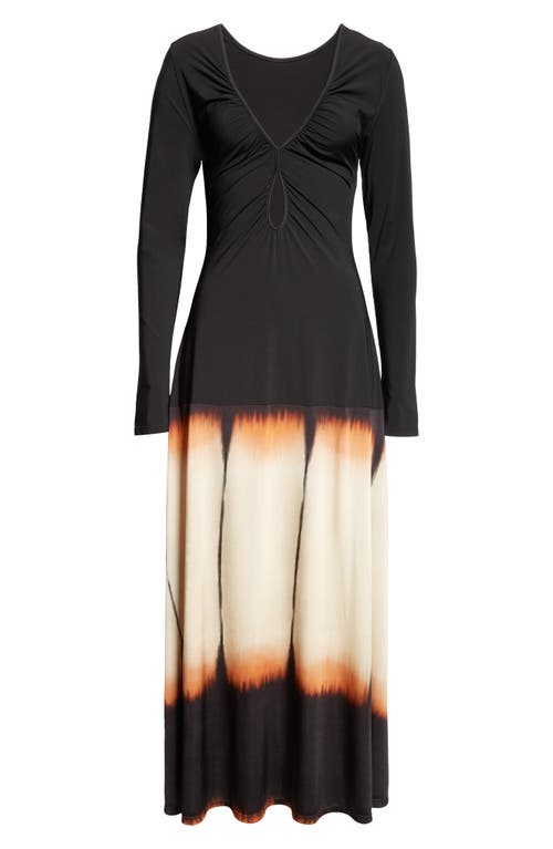 Shop Johanna Ortiz Dibujo Simbolico Long Sleeve Stretch Satin Dress In Stripe Dyes/black/sand