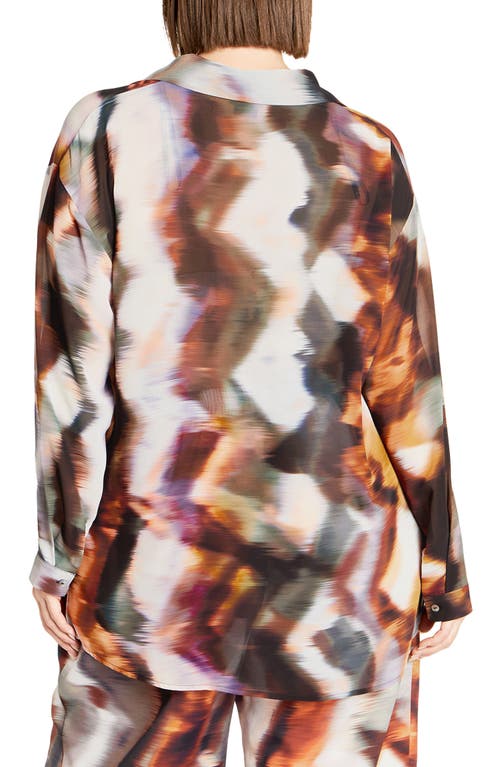 Shop City Chic Sheer Lover Print Long Sleeve Shirt In Minerals