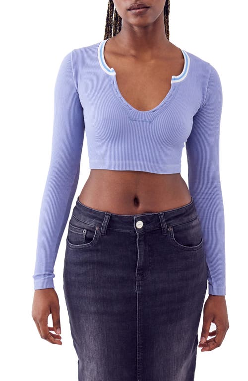 BDG Urban Outfitters Going for Gold Long Sleeve Rib Crop Top in Light Blue at Nordstrom, Size Medium