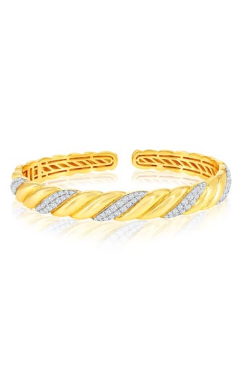 Simona Cz Wave Textured Bangle Bracelet In Two-tone