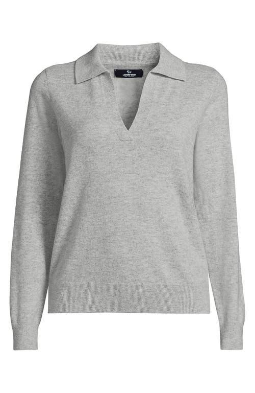 Lands' End Cashmere Johnny Collar Sweater In Light Gray Heather