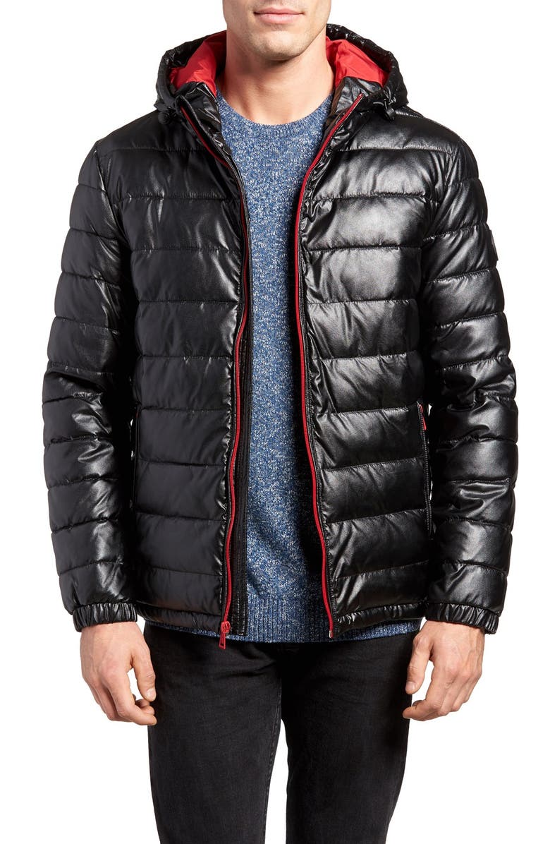 Cole Haan Quilted Faux Leather Hooded Puffer Jacket | Nordstrom