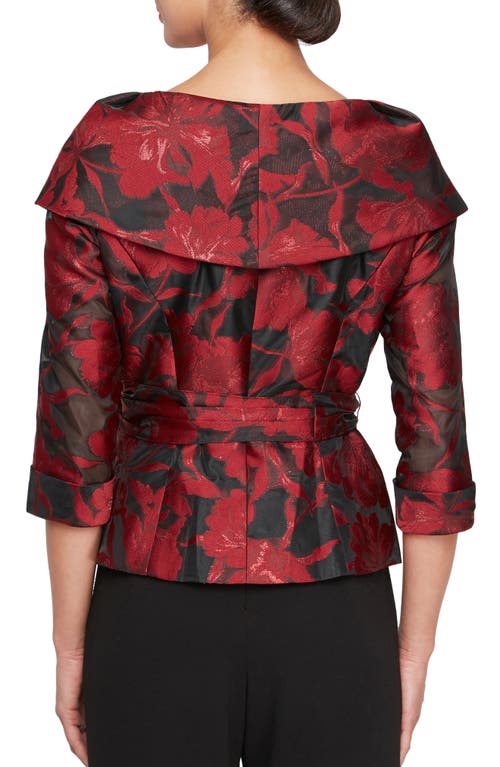 Shop Alex Evenings Metallic Floral Burnout Organza Wrap Top In Black/red