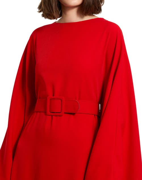 Mac Duggal Crepe Boat Neck Shawl Gown With Belt In Cherry