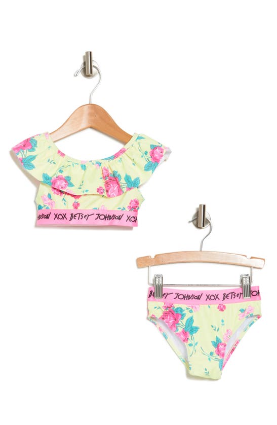 Shop Betsey Johnson Kids' Tropical Two-piece Bikini In Lime