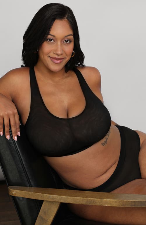Curvy Couture Sheer Mesh High Cut Briefs In Black/black/black