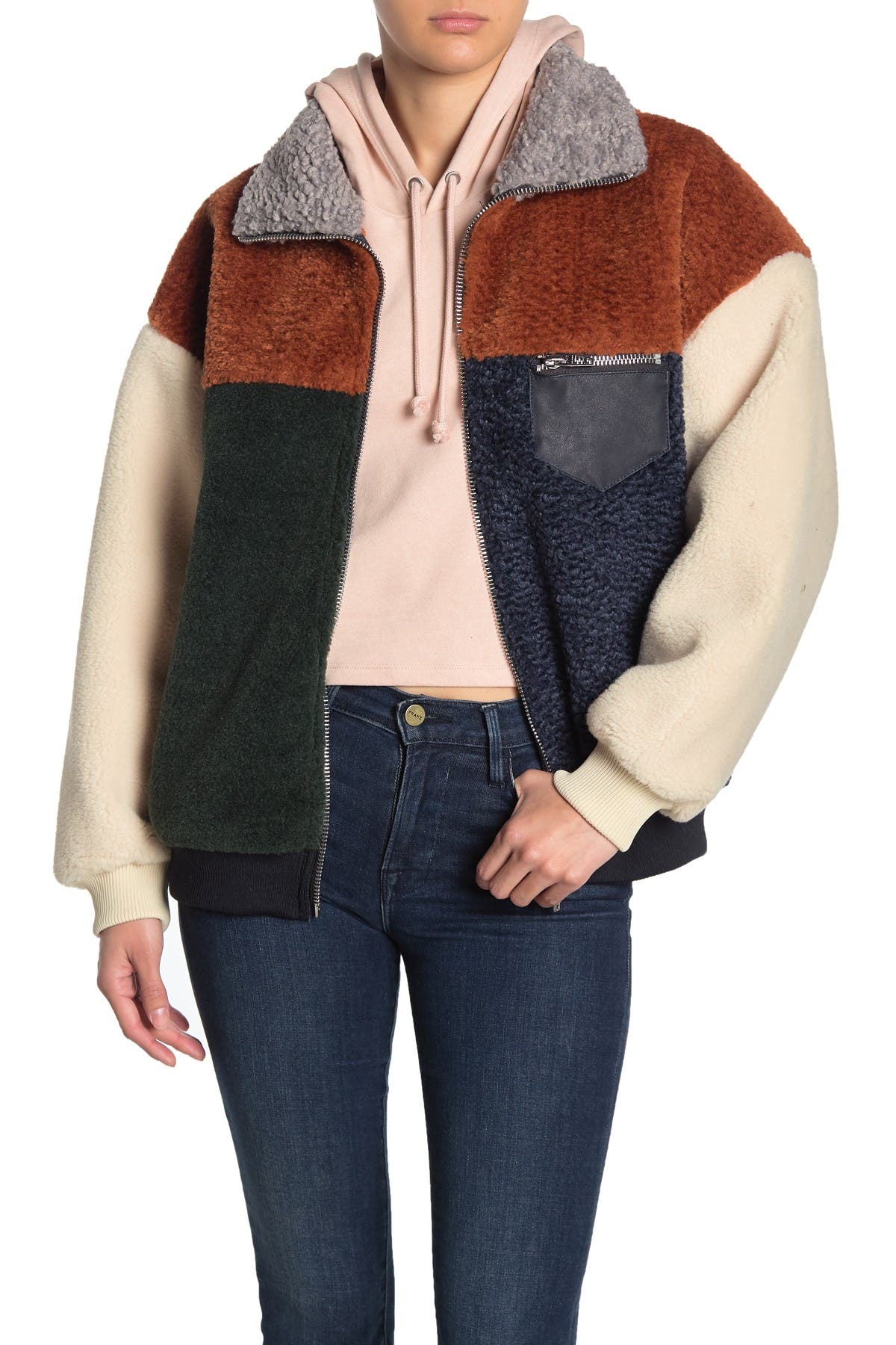 blanknyc faux leather trim long hooded jacket