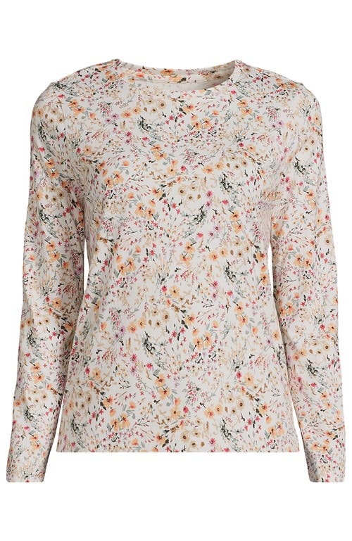 Shop Lands' End Relaxed Supima Cotton Long Sleeve Crew Neck T-shirt In Ivory Wildflowers