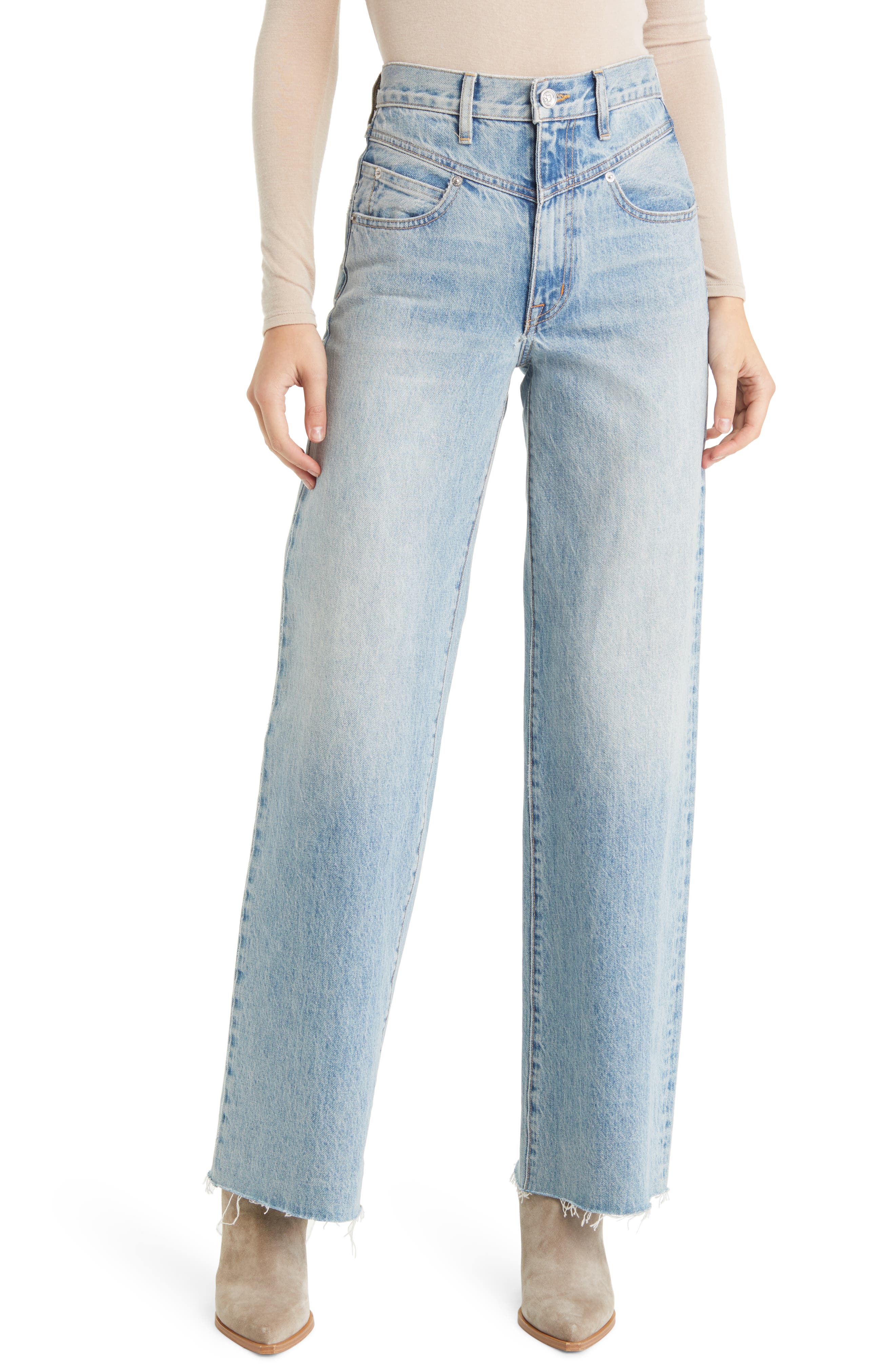 Jeans Sierra Deslavados Con Cintura Alta SLVRLAKE Denim de Denim de color Gris Mujer Ropa de Vaqueros de Vaqueros de pernera recta 