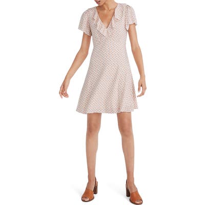 Madewell Cutout Blooms Ruffle Flutter Sleeve Dress, Ivory