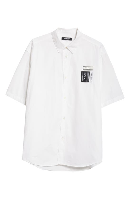 Shop Undercover Oversize Chaos Short Sleeve Button-up Shirt In White