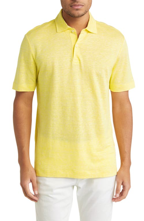 BOSS Press Heathered Linen Piqué Polo Bright Yellow at Nordstrom,