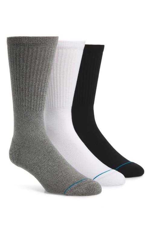 Icon Assorted 3-Pack Crew Socks in Black/White/Grey