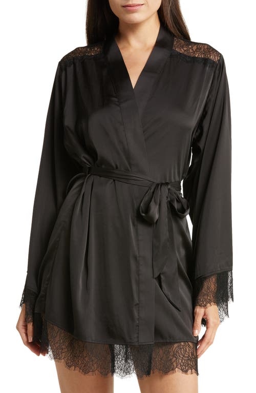 KILO BRAVA Satin Charmeuse & Lace Robe in Black