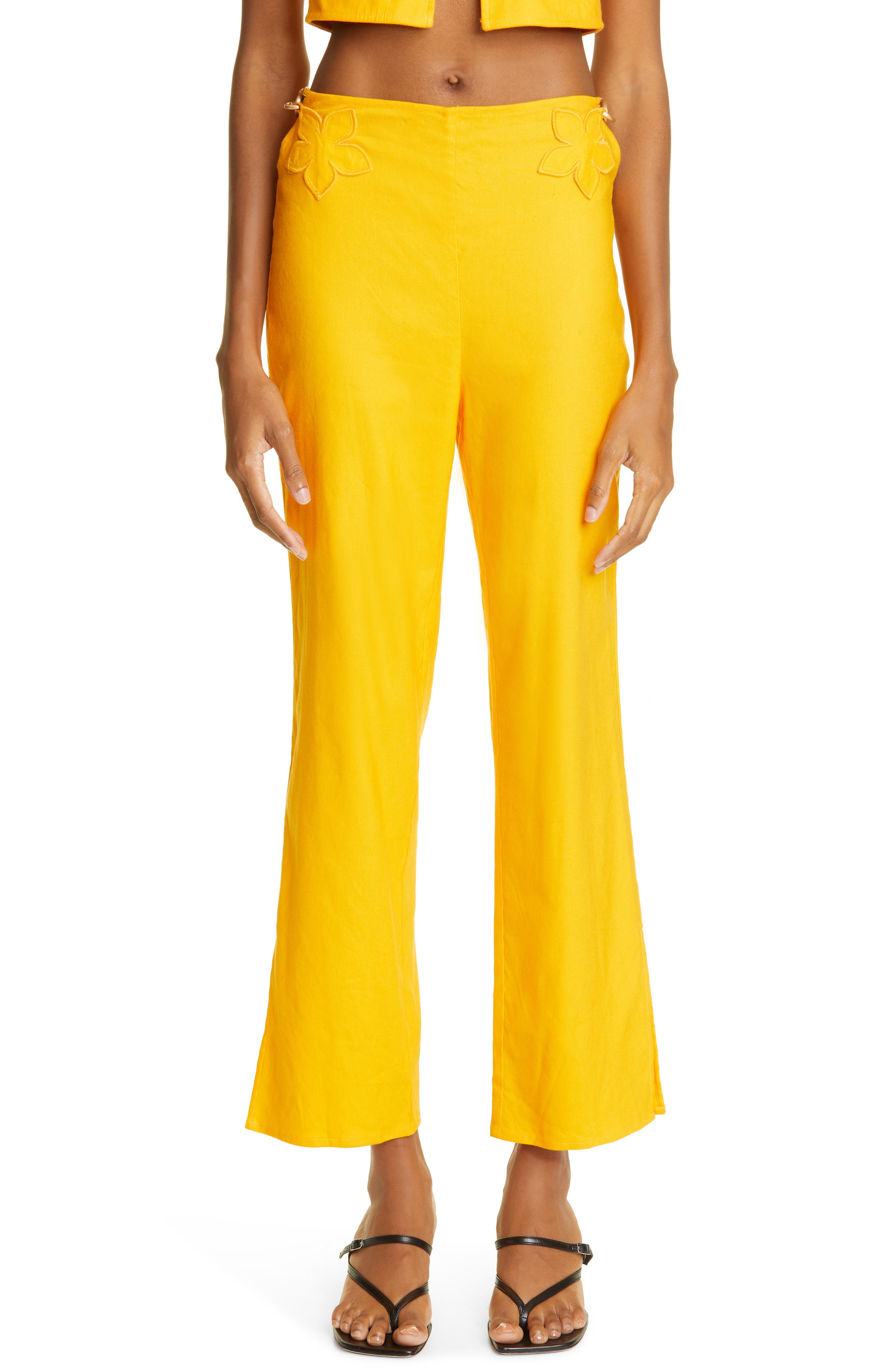 yellow linen pants womens