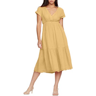 Michael Stars Illana Surplice Cotton Midi Dress, Yellow