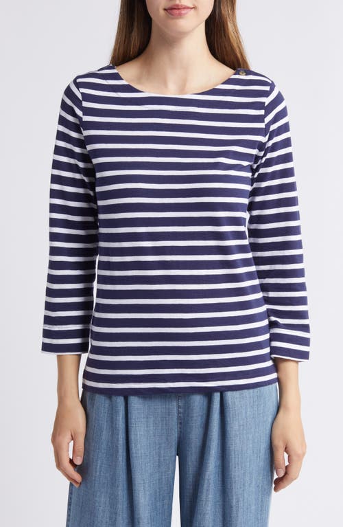 Breton Stripe Three-Quarter Sleeve Jersey Top in Blue