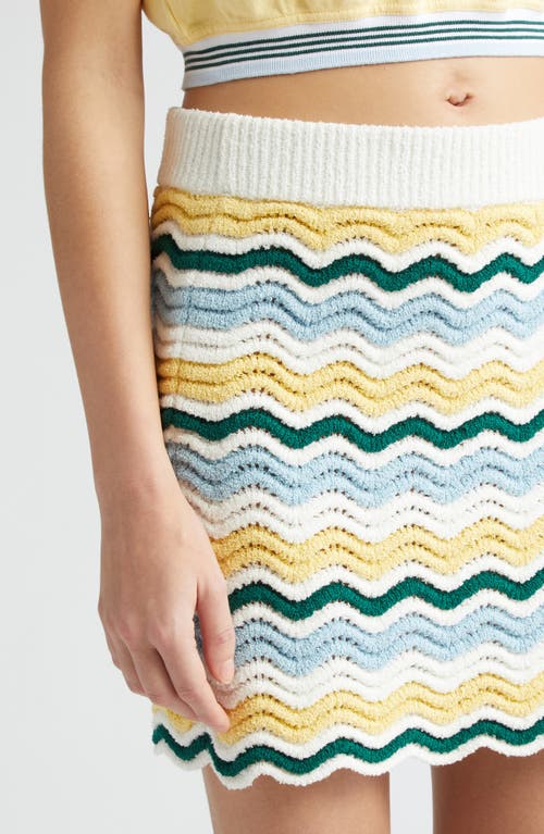 Shop Casablanca Bouclé Wave Colorblock Crochet Cotton Blend Miniskirt In Yellow/blue