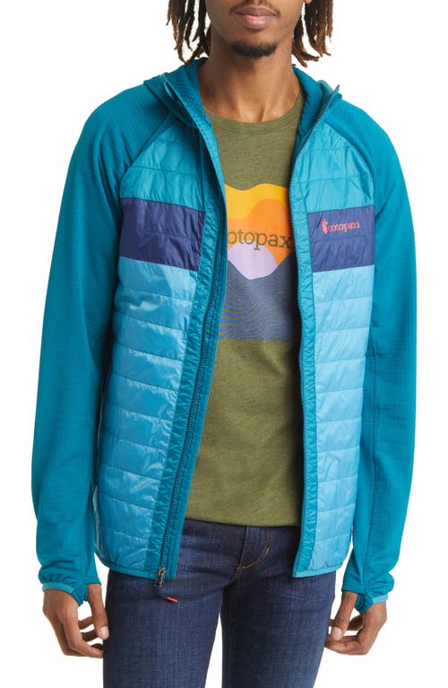 Cotopaxi Capa Hybrid Water-Repellent Hooded Packable Puffer Jacket in Gulf /Poolside