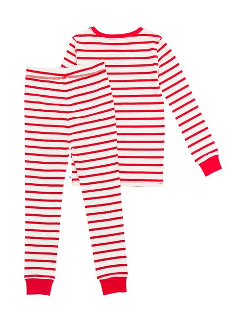 Ruggedbutts Modal Blend Boys Long Sleeve Pajama Set In Red & White Stripe