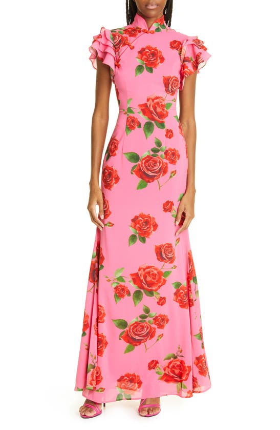 Sau Lee Sylvie Rose Ruffle Maxi Dress In Pink Multi | ModeSens