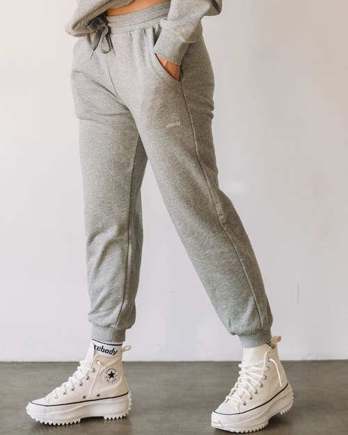 Shop Rebody Active Rebody Lifestyle French Terry Sweatpants In Heather Grey/white