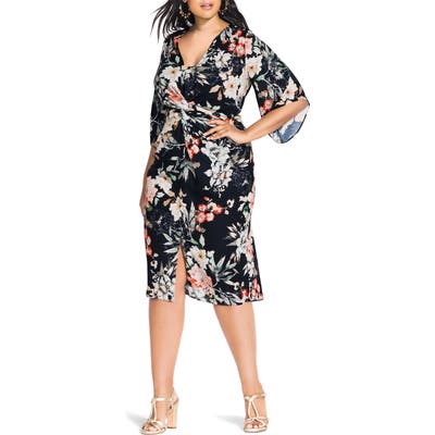 Plus Size City Chic Floral Seduction Sheath Dress, Black