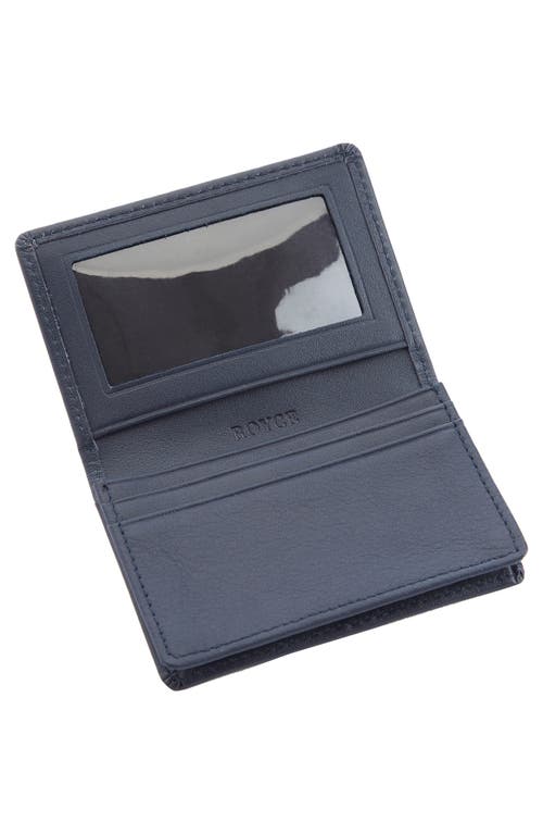 Royce New York Leather Card Case In Navy Blue- Silver Foil