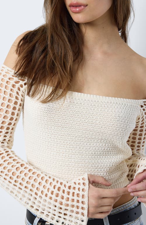 Shop Noisy May Nova Off The Shoulder Crop Sweater In Eggnog