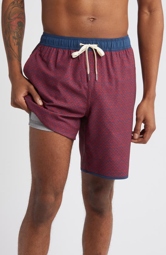 Shop Fair Harbor The Anchor Swim Trunks In Nautical Red Wavy Geo