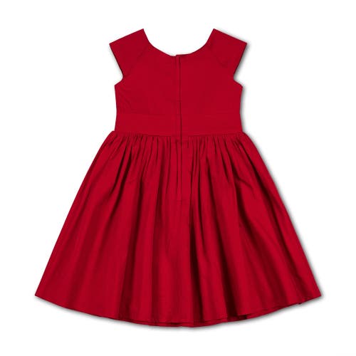 Hope & Henry Girls' Organic Cap Sleeve Party Dress With Bow Sash, Kids In Red Sateen