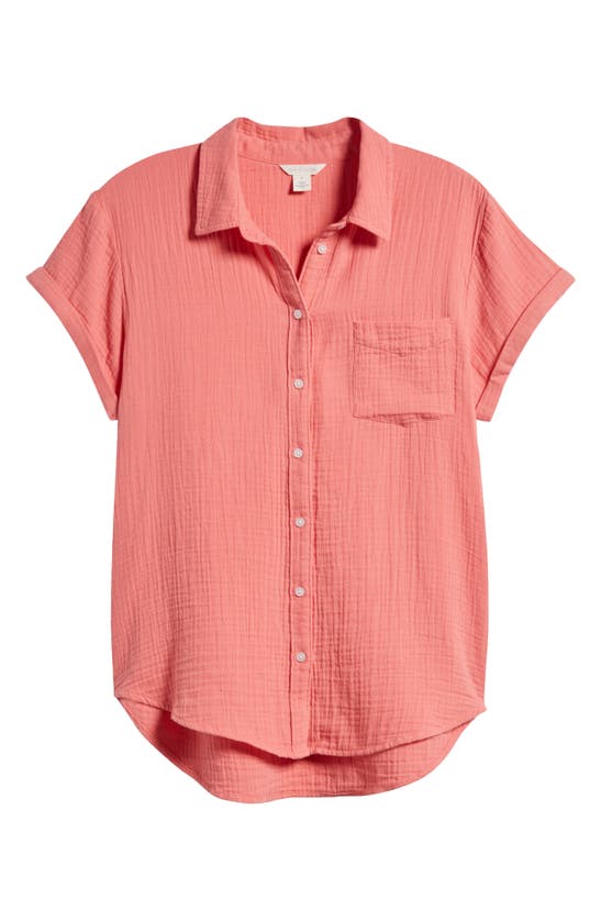 Shop Caslon Cotton Gauze Camp Shirt In Coral Rose Tea
