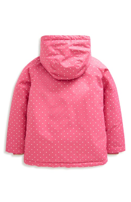 Shop Mini Boden Kids' Polka Dot Kitty Appliqué Zip-up Hooded Puffer Jacket In Pink Peeking Cats