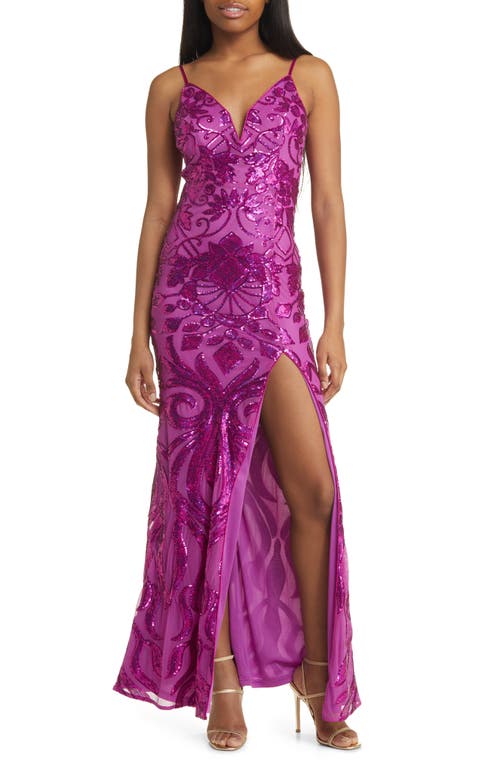 Made for Magic Sequin Mermaid Gown in Shiny Magenta
