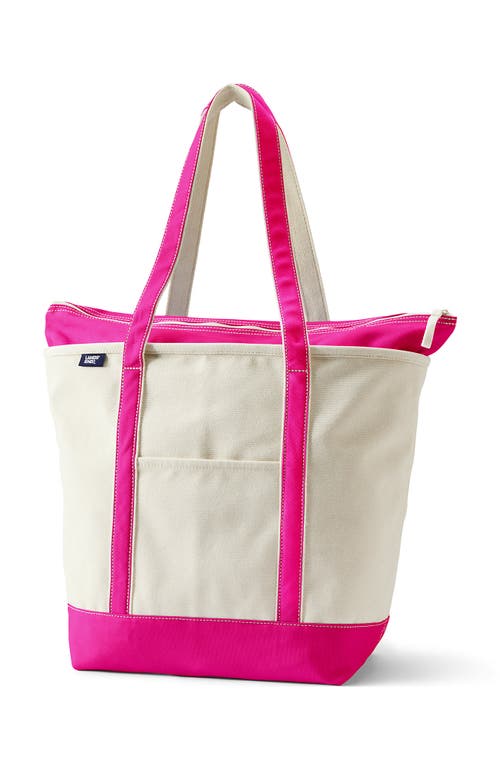 Lands' End Zip Top Long Handle Canvas Tote Bag In Natural/natural