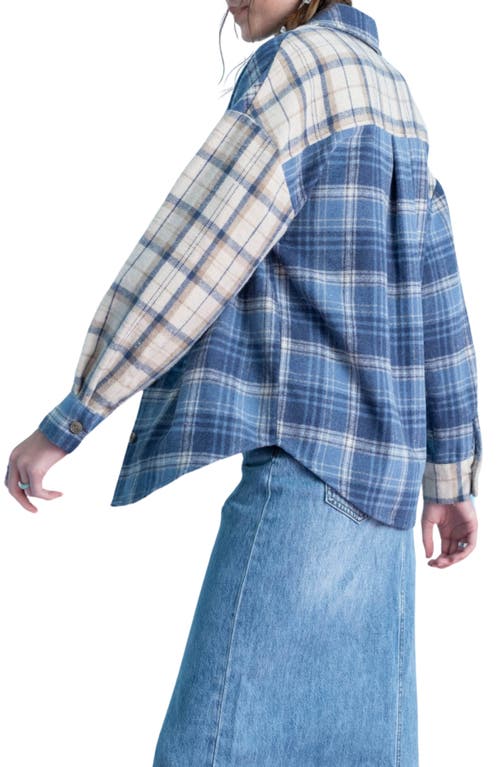 Blu Pepper Plaid Patchwork Button-up Shirt In Denim Multi