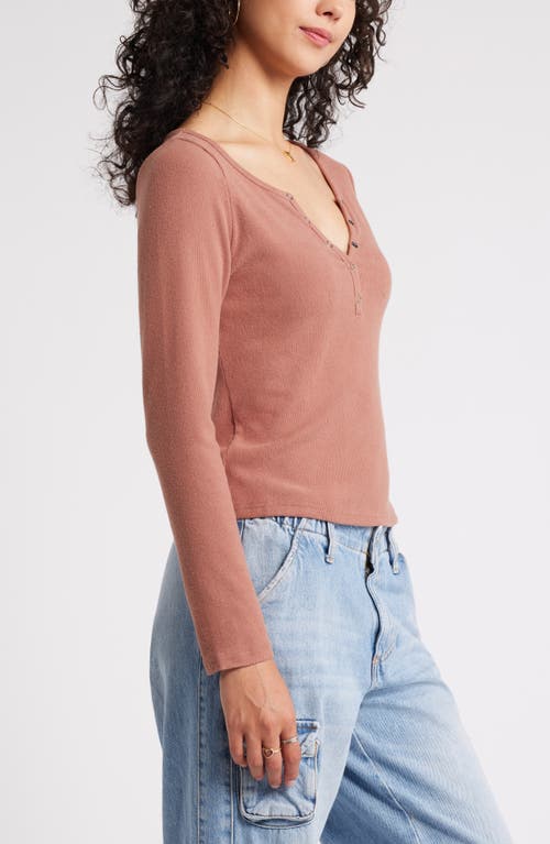 Shop Bp. Long Sleeve Rib Henley In Brown Topaz