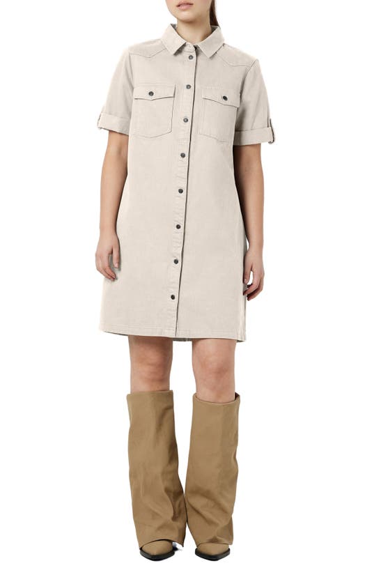 Shop Noisy May New Signe Cotton Denim Shirtdress In Oatmeal