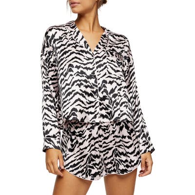 Topshop Tiger Satin Shorts Pajamas, Pink