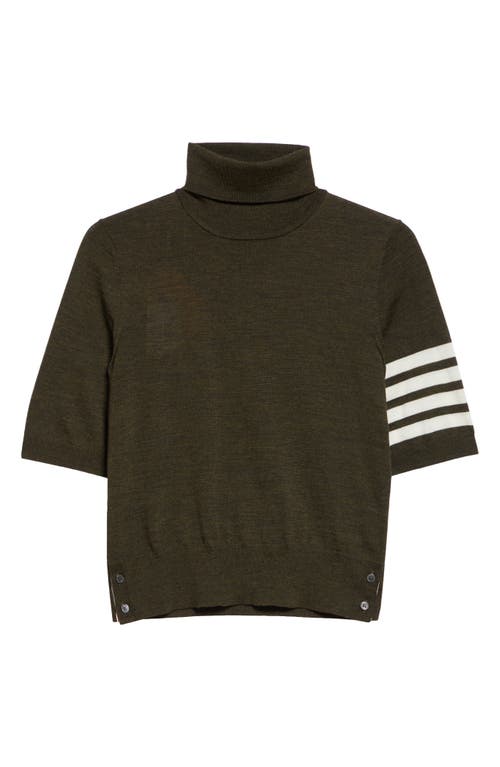 Shop Thom Browne Relaxed Fit 4-bar Short Sleeve Virgin Wool Blend Turtleneck Sweater In Dark Green