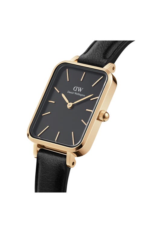 Daniel Wellington Quadro Pressed Sheffield Leather Strap Watch, 20mm X 26mm In Gold/black
